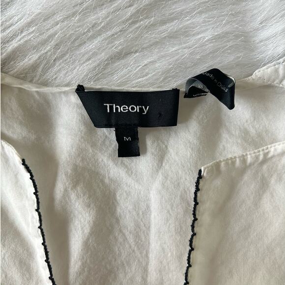 Theory White Black Cotton Lawn Jalinnie Popover Tunic V Neck Top Size Medium - Picture 12 of 14